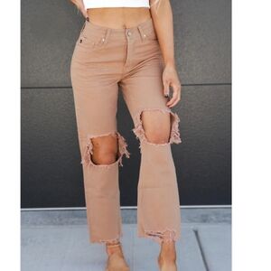 KanCan Denver Straight Leg Jeans Beige size 11/29 100% Cotton Cropped High Rise